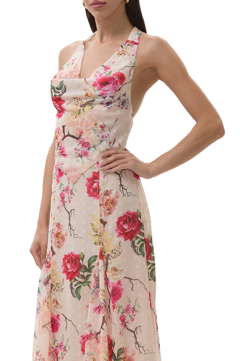 Dudley Floral Halter Clip Dot Chiffon Top, Alternate, color, SAND SUMMER ROSE