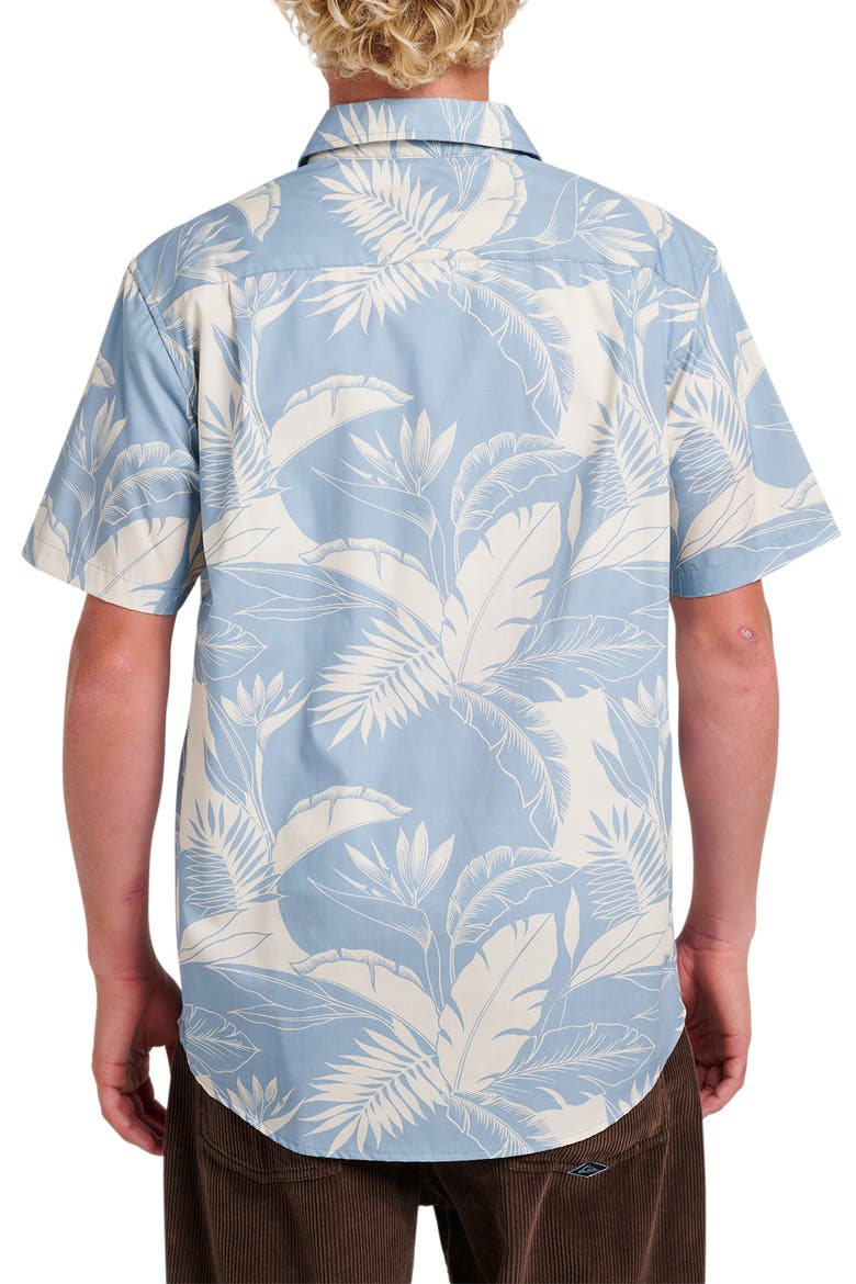 Kahnu Classic Fit Leaf Print Short Sleeve Button-Up Shirt, Alternate, color, ASHLEY BLUE