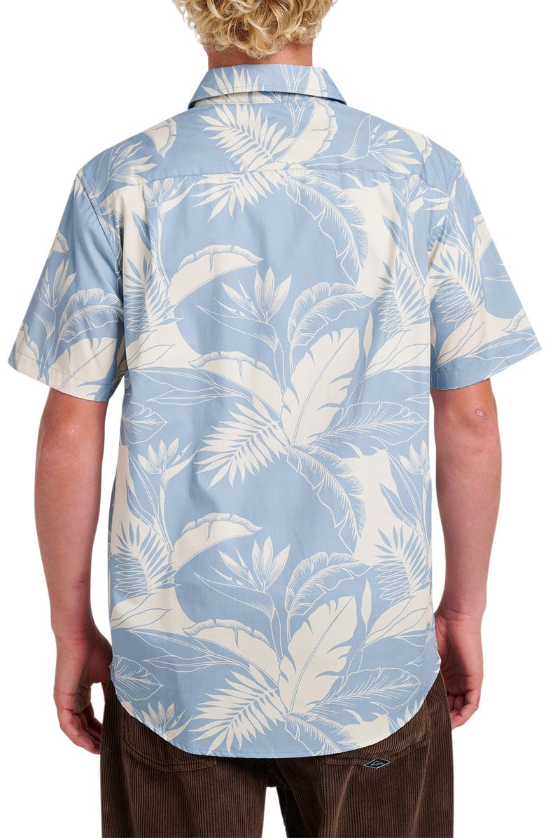 Quiksilver Kahnu Classic Fit Leaf Print Short Sleeve Button-Up Shirt, Alternate, color, Ashley Blue