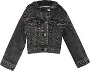 Truly Me Kids' Crystal Embellished Hooded Denim Trucker Jacket