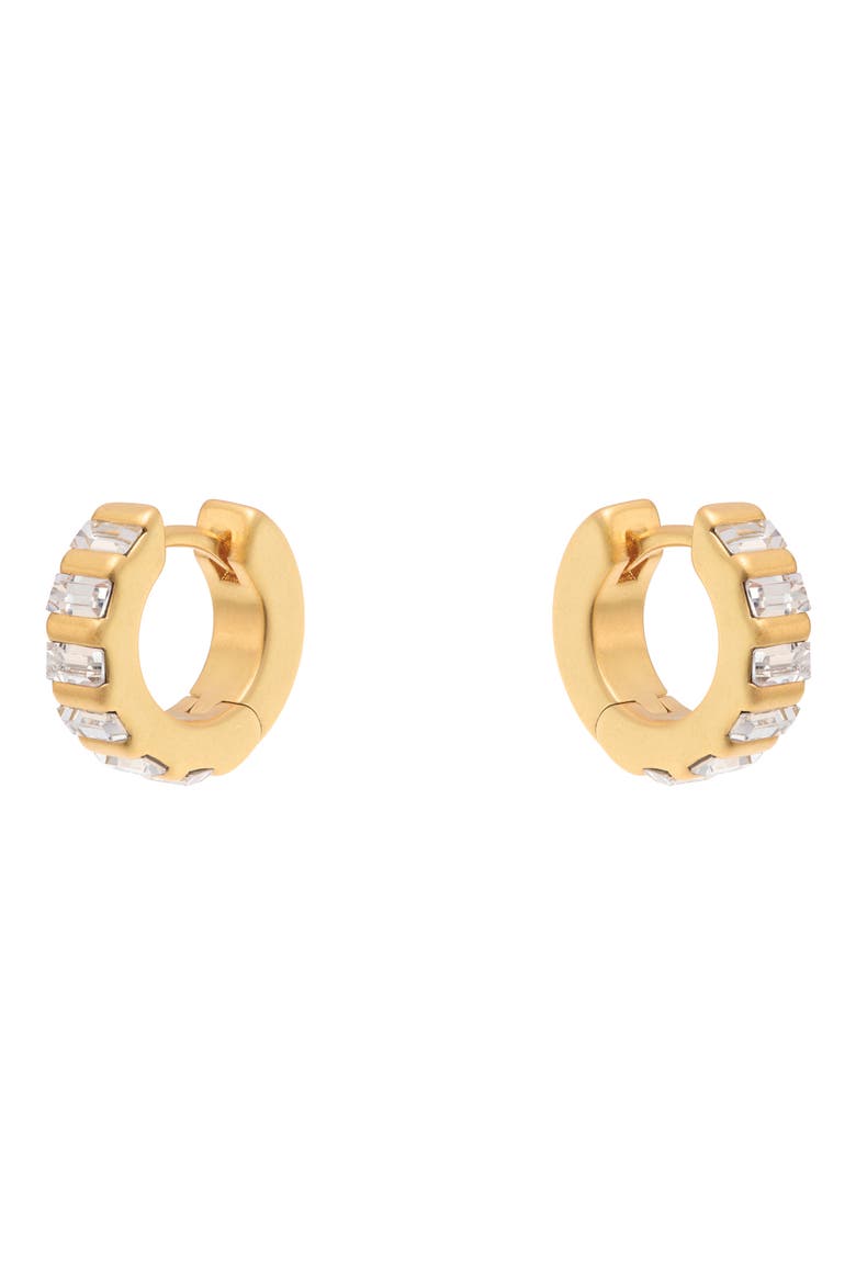 Liza Linear Crystal Huggie Hoop Earrings, Main, color, GOLD TONE / CLEAR CRYSTAL