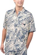 Margaritaville Men's Margaritaville Tan New England Patriots Sand Washed Monstera Print Party Button-Up Shirt