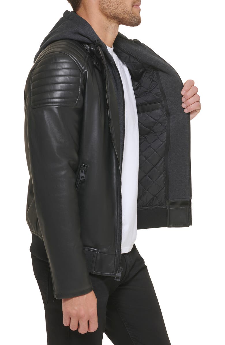 GUESS Removable Hood Faux Leather Jacket, Alternate, color, 