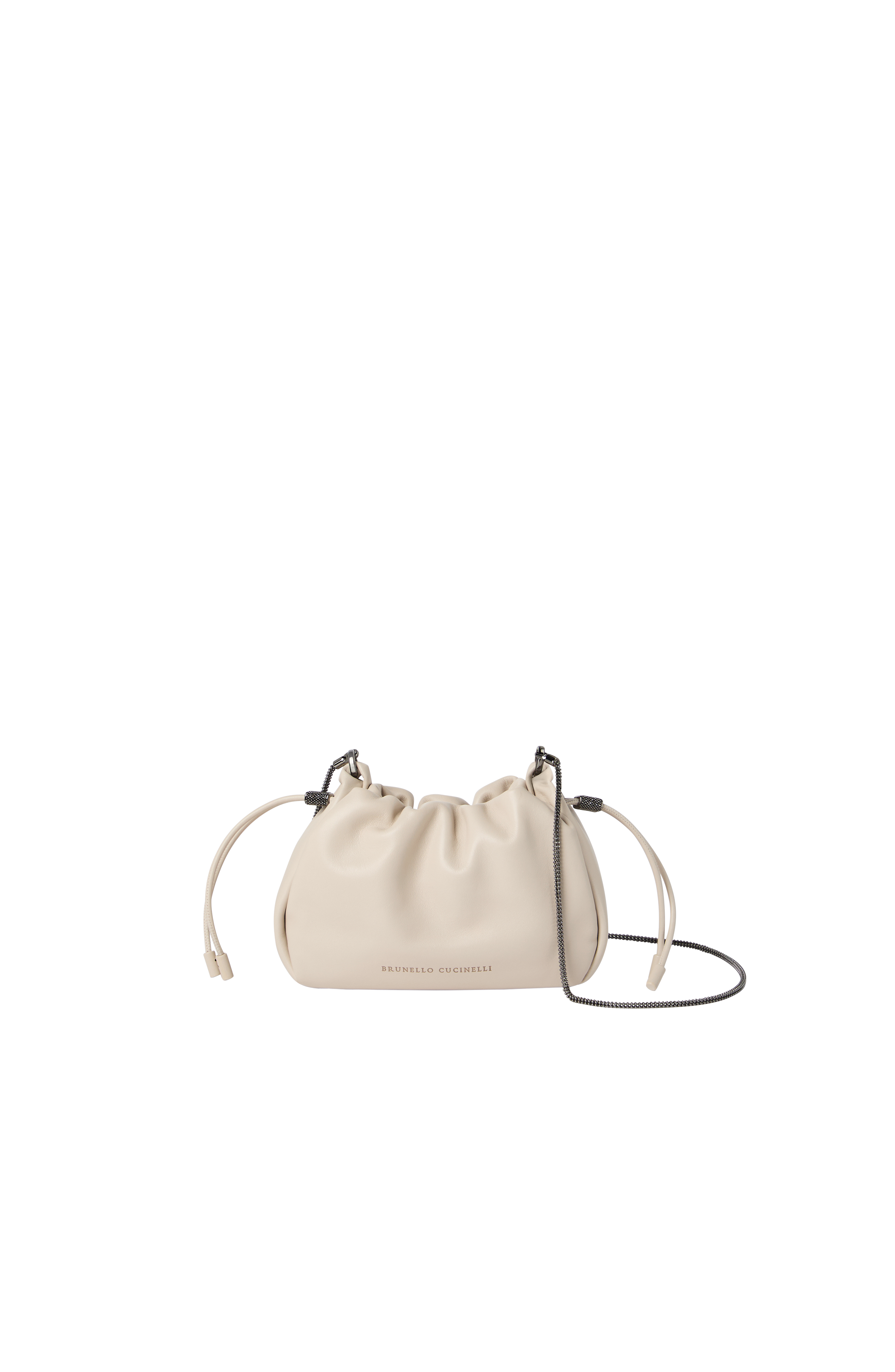 Mellow mini bucket bag in soft leather with precious chain, Alternate, color, Ivory
