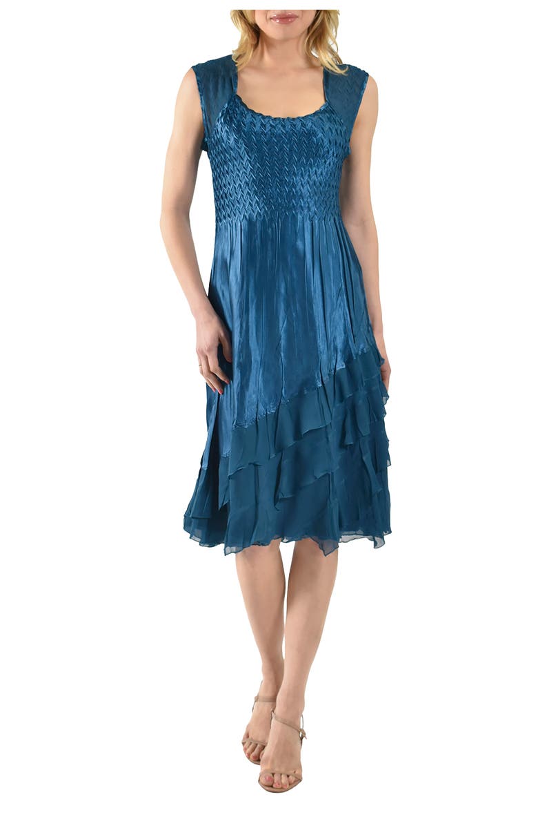 Komarov Wide Sleeve Charmeuse & Chiffon Tiered Dress with Jacket, Alternate, color, Mediterranean
