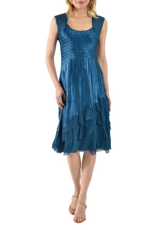 Komarov Wide Sleeve Charmeuse & Chiffon Tiered Dress With Jacket In Blue