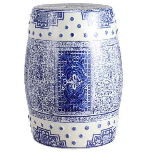 Jonathan Y Acanthus 17.8" Chinoiserie Ceramic Drum Garden Stool In Blue/white