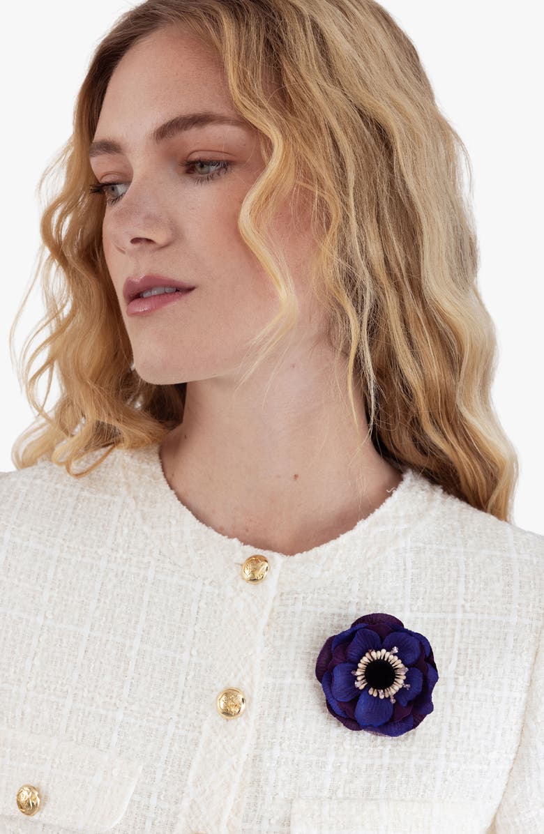 Helena Simon The Indigo Anemone Floral Brooch, Alternate, color, Indigo