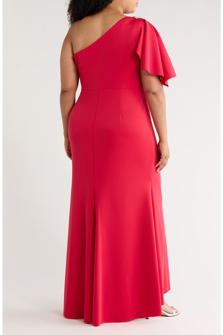 Cape Sleeve One Shoulder Gown, Alternate, color, RUBY RED
