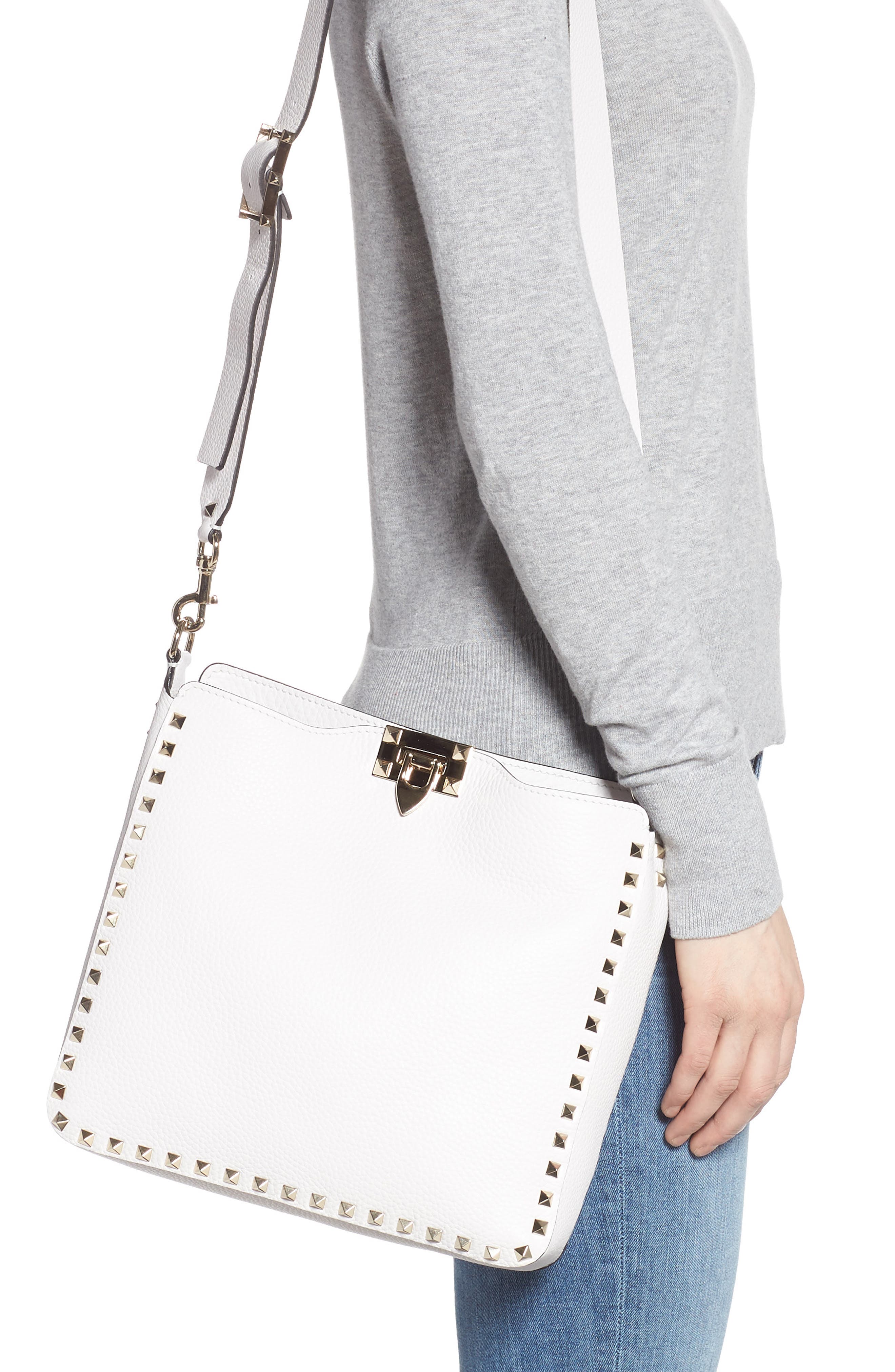 Rockstud Leather Hobo, Alternate, color, BIANCO ATTICO