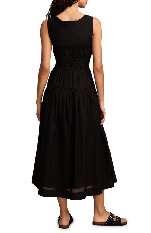 LUCKY BRAND LUCKY BRAND LACE TRIM SLEEVELESS SMOCKED POPLIN MIDI DRESS