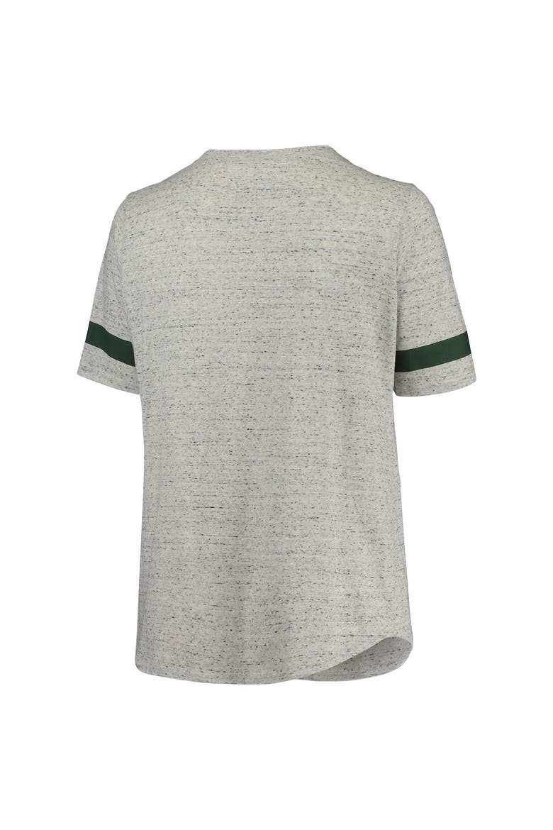 Women's Heathered Gray/Green Michigan State Spartans Plus Size Lace-Up V-Neck T-Shirt, Alternate, color, Heather Gray