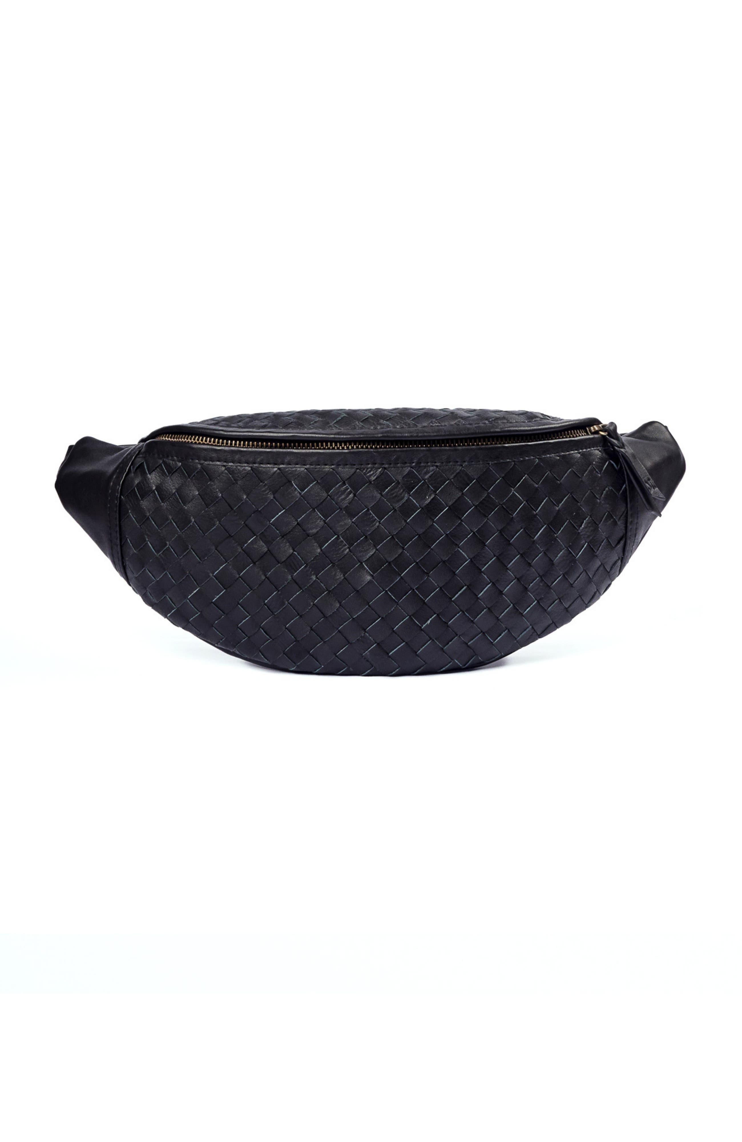 Mandrn Woven Leather Crossbody Bag, Main, color, Black
