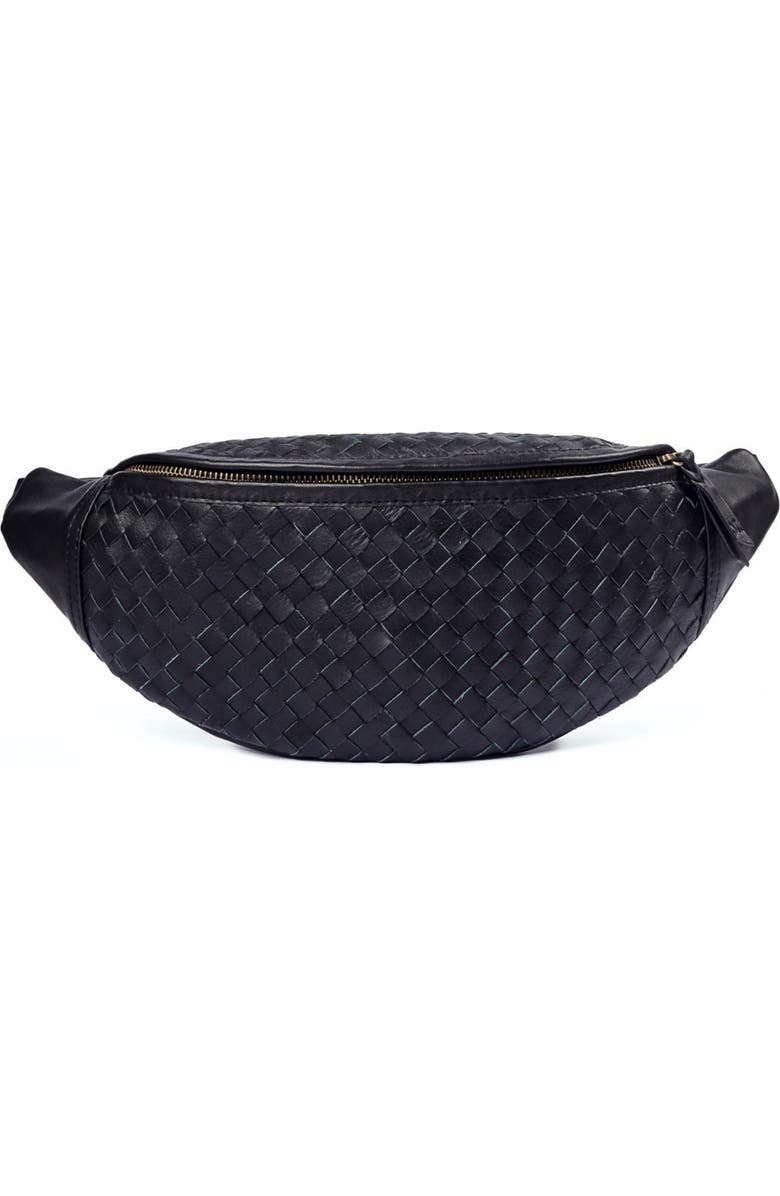 Mandrn Woven Leather Crossbody Bag, Main, color, Black