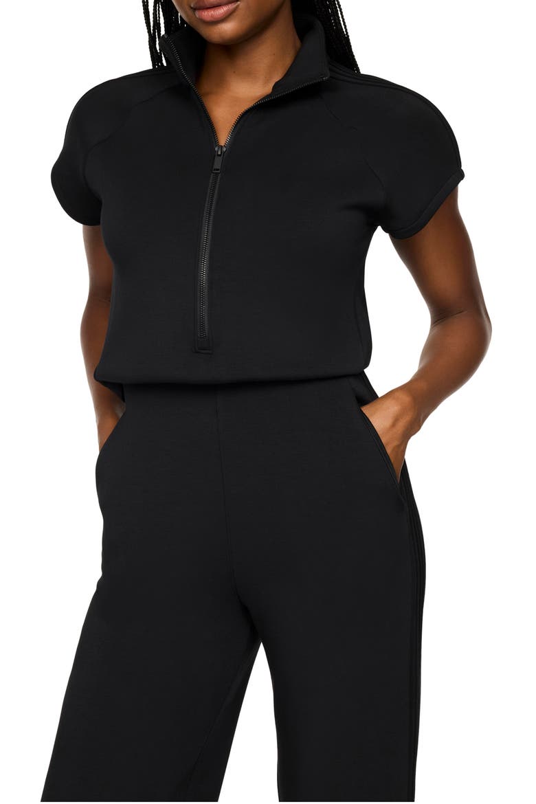 Pintuck Half Zip Jumpsuit, Alternate, color, VERY BLACK