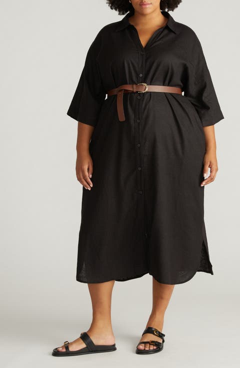 Plaza Linen Blend Shirtdress (Plus)