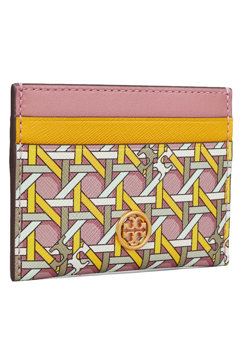 Robinson Rattan Print Leather Card Case, Alternate, color, ROSEHIP BASKETWEAVE