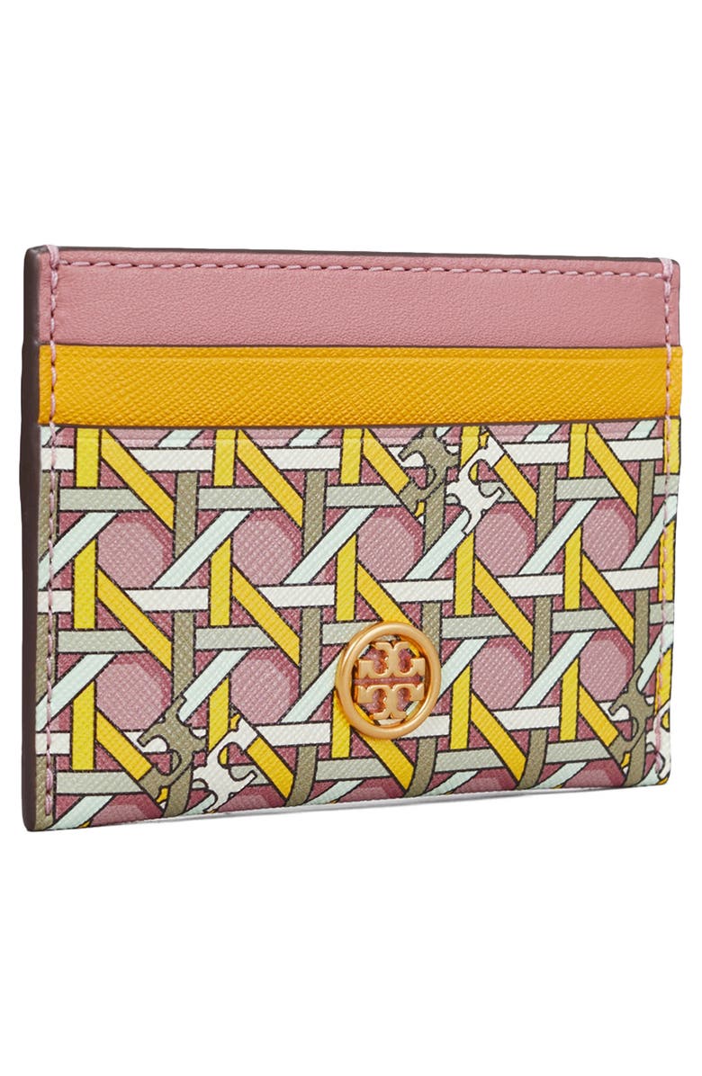 Tory Burch Robinson Rattan Print Leather Card Case, Alternate, color,