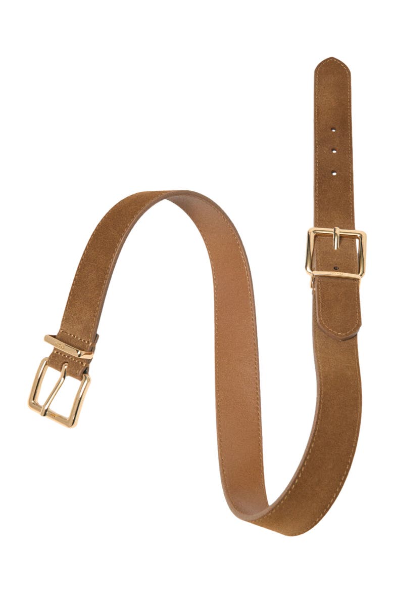 Double buckle suede belt, Alternate, color, Camel