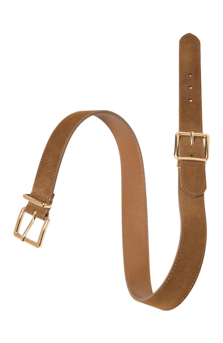 maje Double buckle suede belt, Alternate, color, Camel