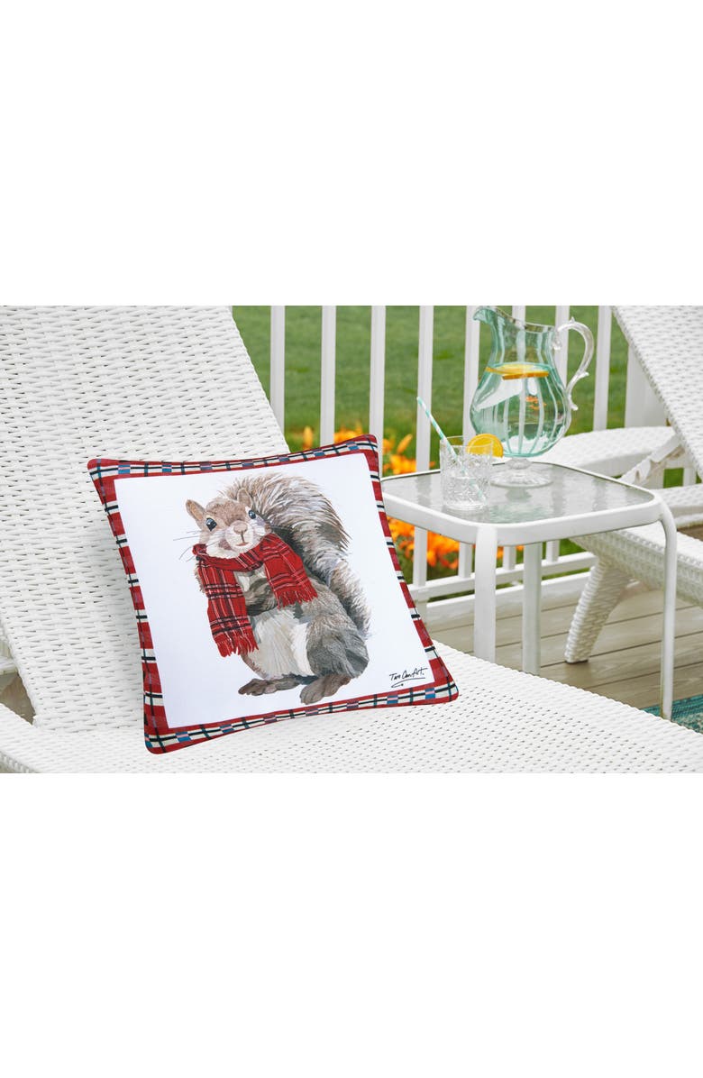 C&F Home Christmas Squirrel Wearing Scarf Plaid Indoor/Outdoor Accent Throw Pillow 18" x 18", Alternate, color, Red