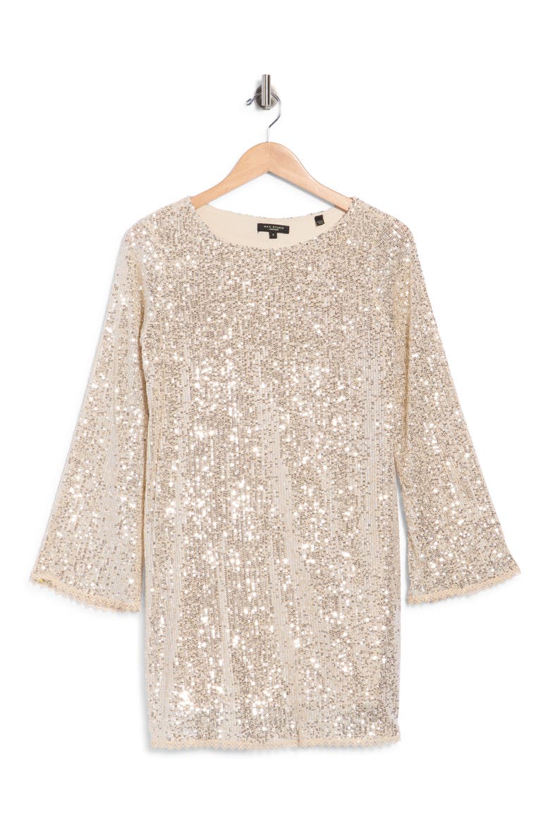 Sequin Long Sleeve Minidress, Main, color, CHAMPAGNE SEQUINS