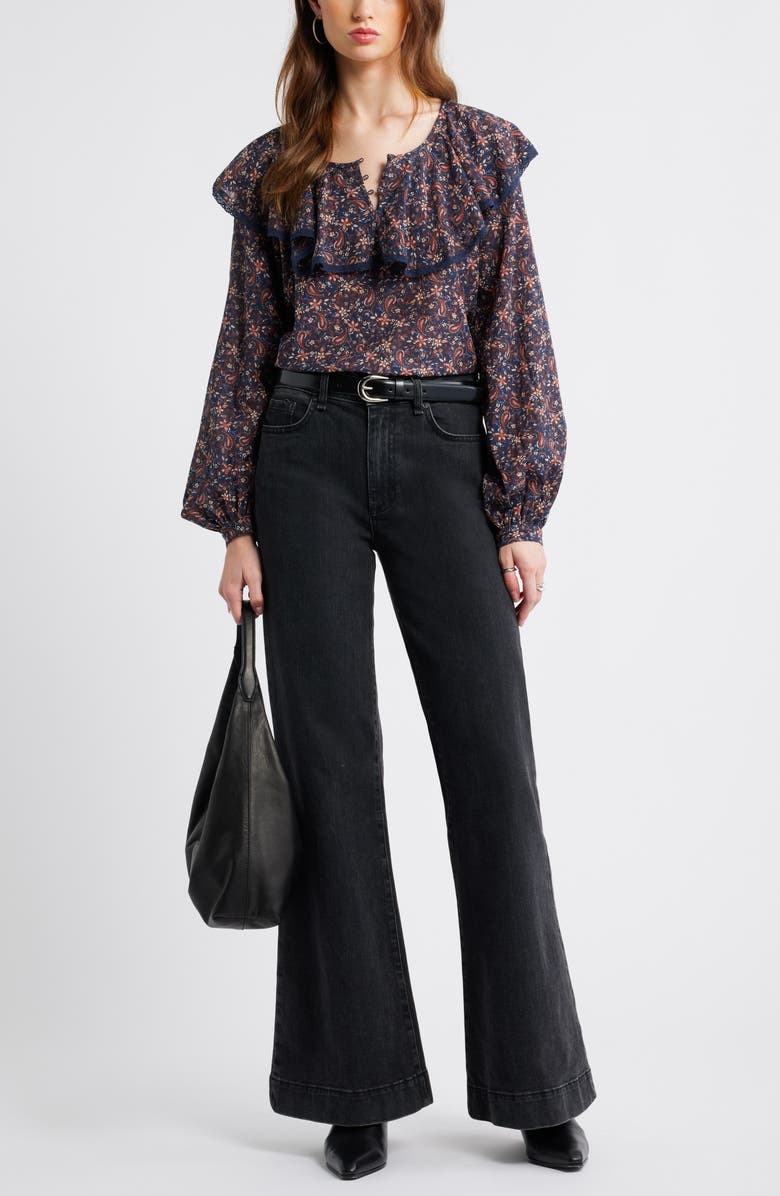 Treasure & Bond Ruffle Collar Top, Alternate, color, Navy Mallory Paisley