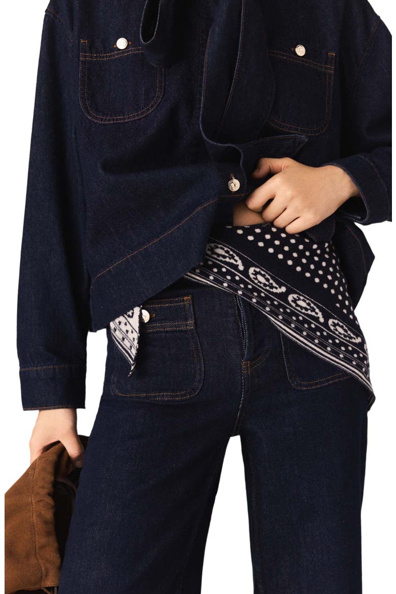 Denim jacket with bow, Alternate, color, Navy