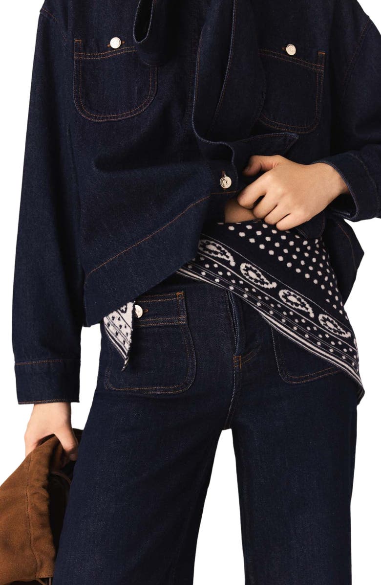 maje Denim jacket with bow, Alternate, color, Navy