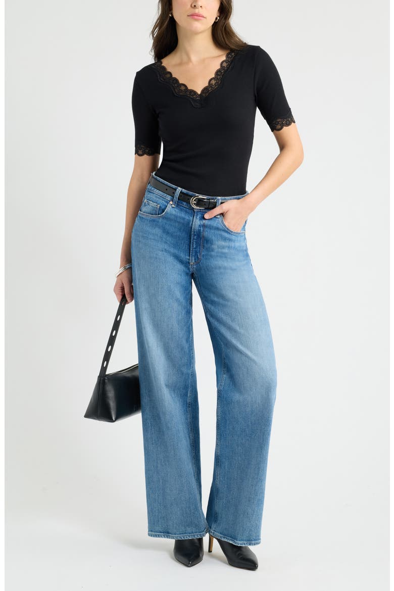 Lace Trim Knit T-Shirt, Alternate, color, BLACK
