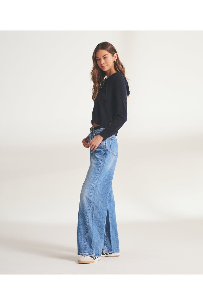 Signature Cashmere Cropped Hoodie, Alternate, color, Navy