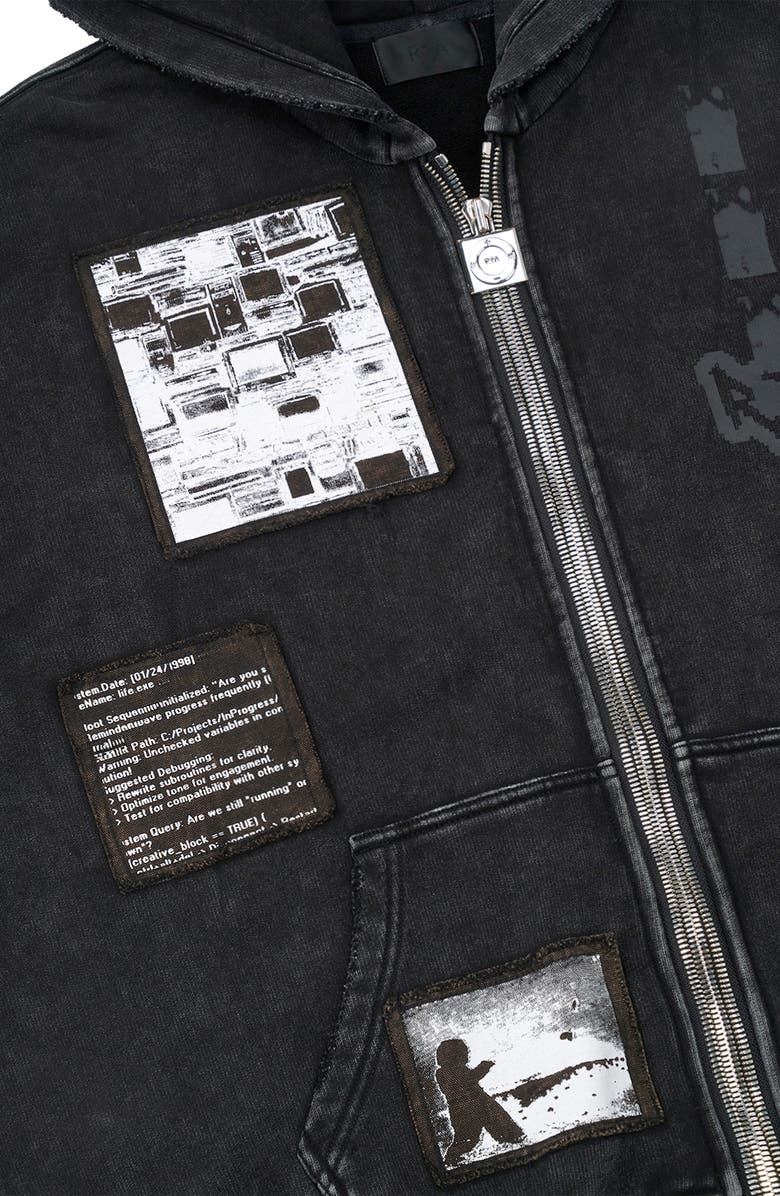 RtA Zev Distressed Digital Patch Zip Hoodie, Alternate, color, Vintage Black Digital Patch