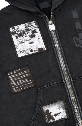 RtA Zev Distressed Digital Patch Zip Hoodie | Nordstrom