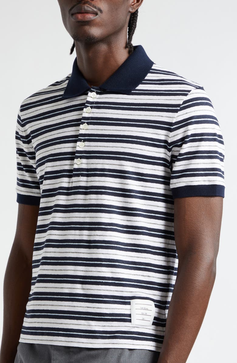 Thom Browne Stripe Stretch Linen Polo, Alternate, color, 