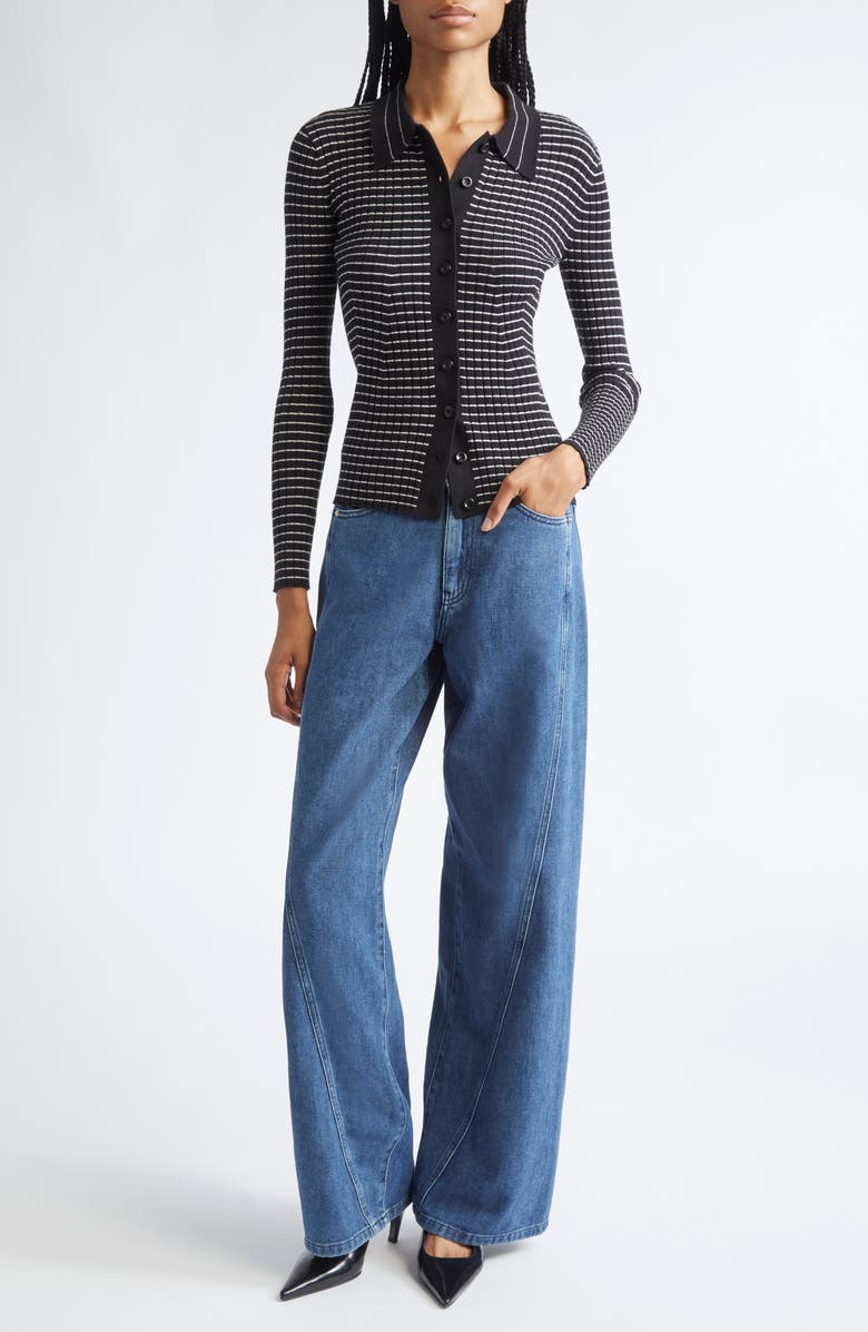 Emporio Armani Twist Seam High Waist Barrel Leg Jeans, Alternate, color, Solid Medium Blue