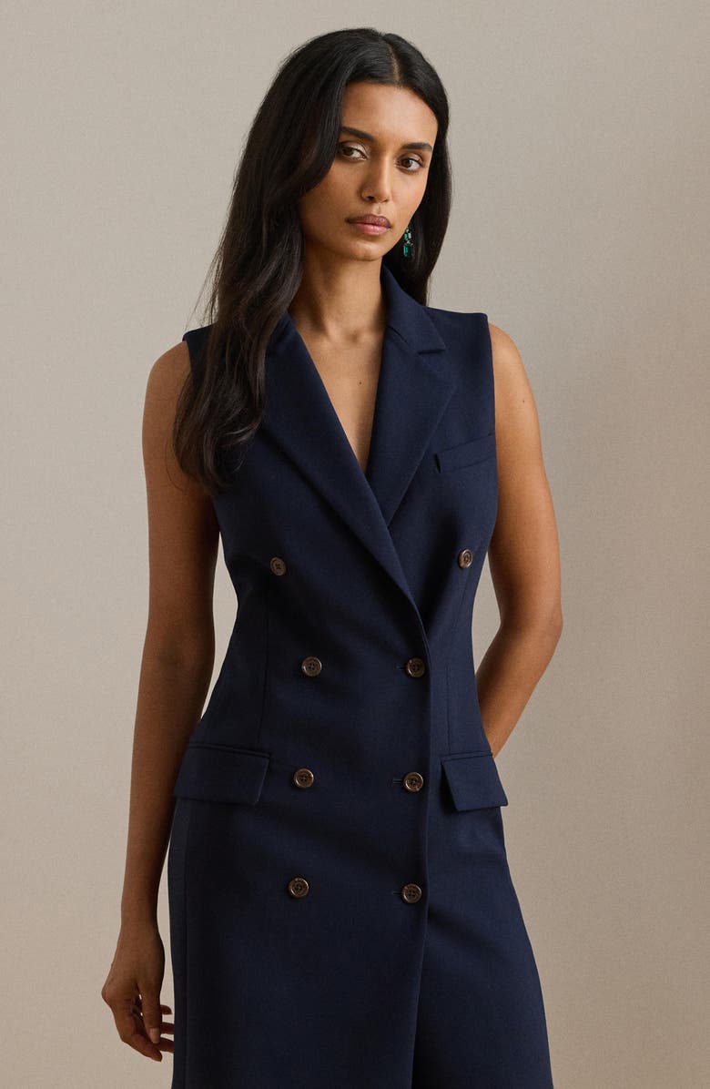 Lauren Ralph Lauren Sleeveless Crepe Double Breasted Dress, Alternate, color, Lauren Navy