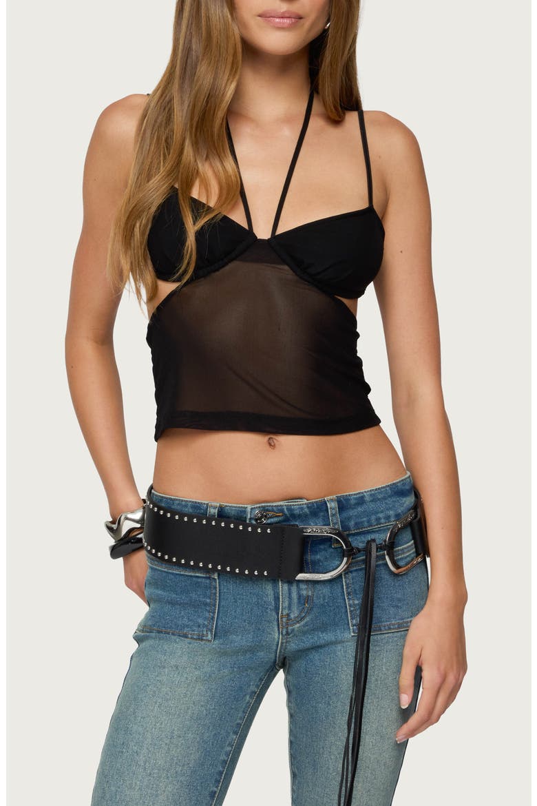 Strappy Sheer Mesh Crop Top, Main, color, BLACK