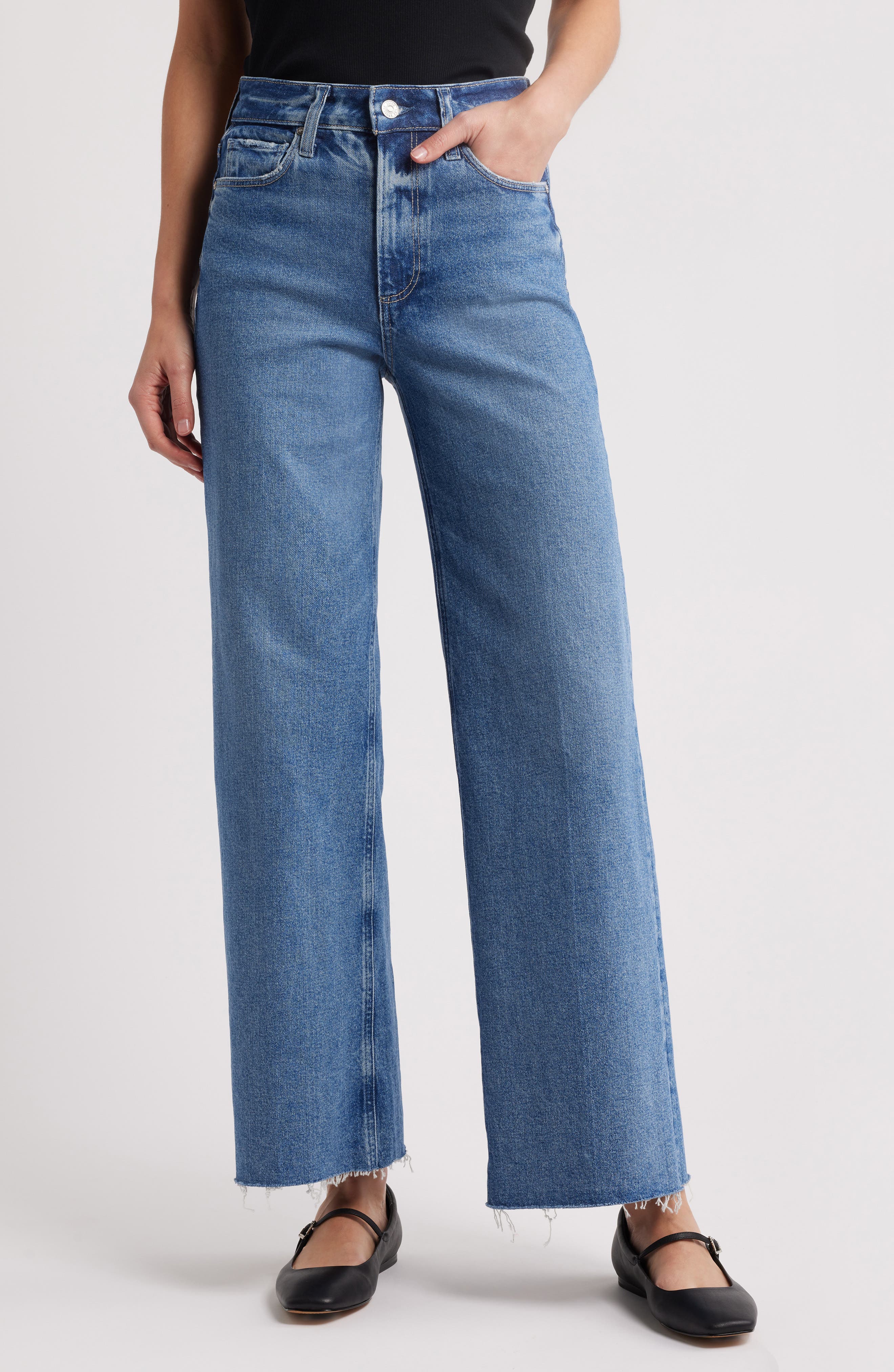 Anessa High Waist Raw Hem Wide Leg Jeans