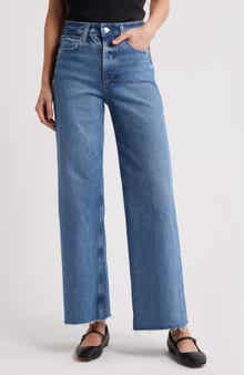 Anessa High Waist Raw Hem Wide Leg Jeans