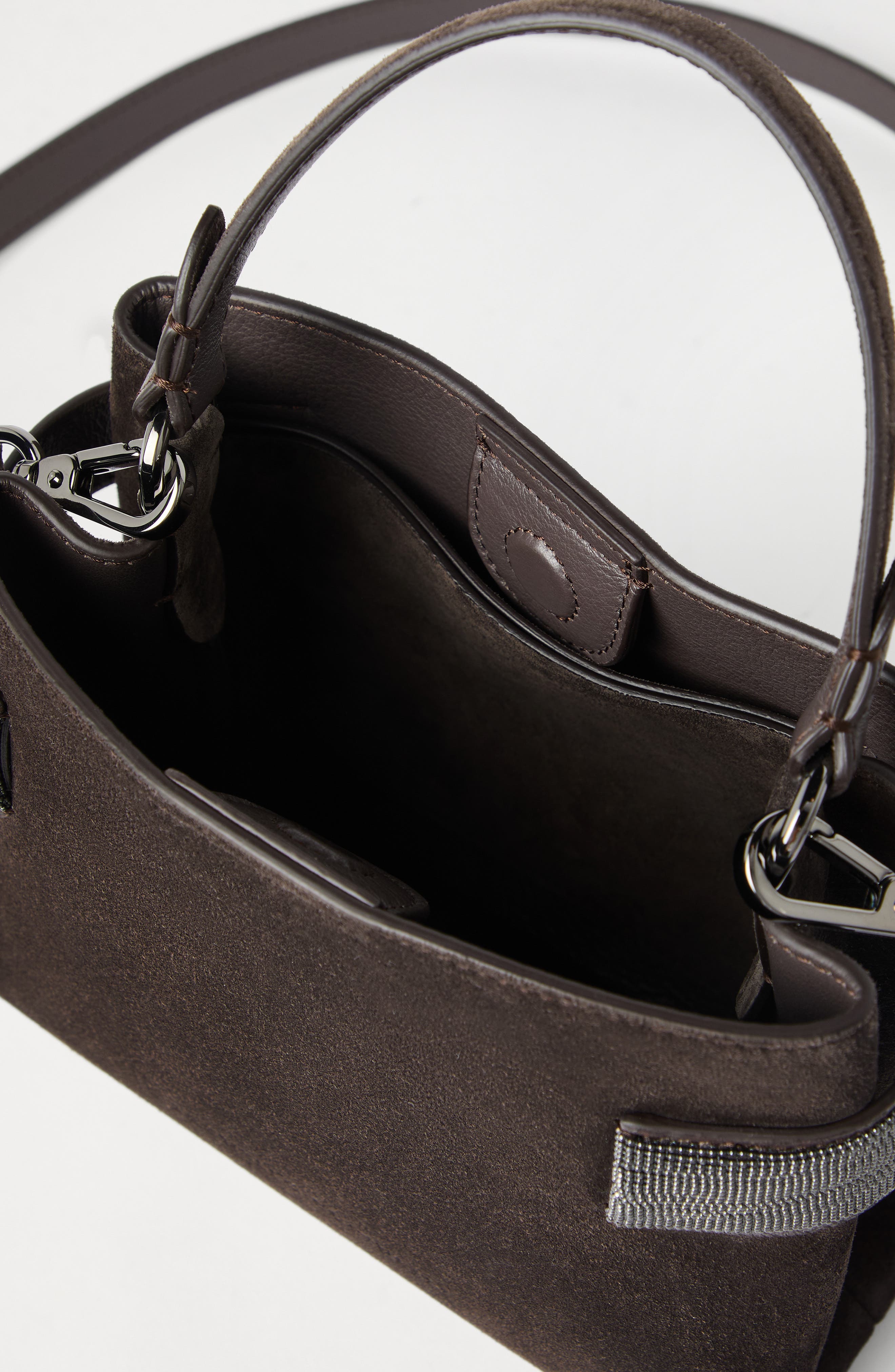 Brunello Cucinelli Small Top-Handle Essence bag, Alternate, color, Pine Cone Brown