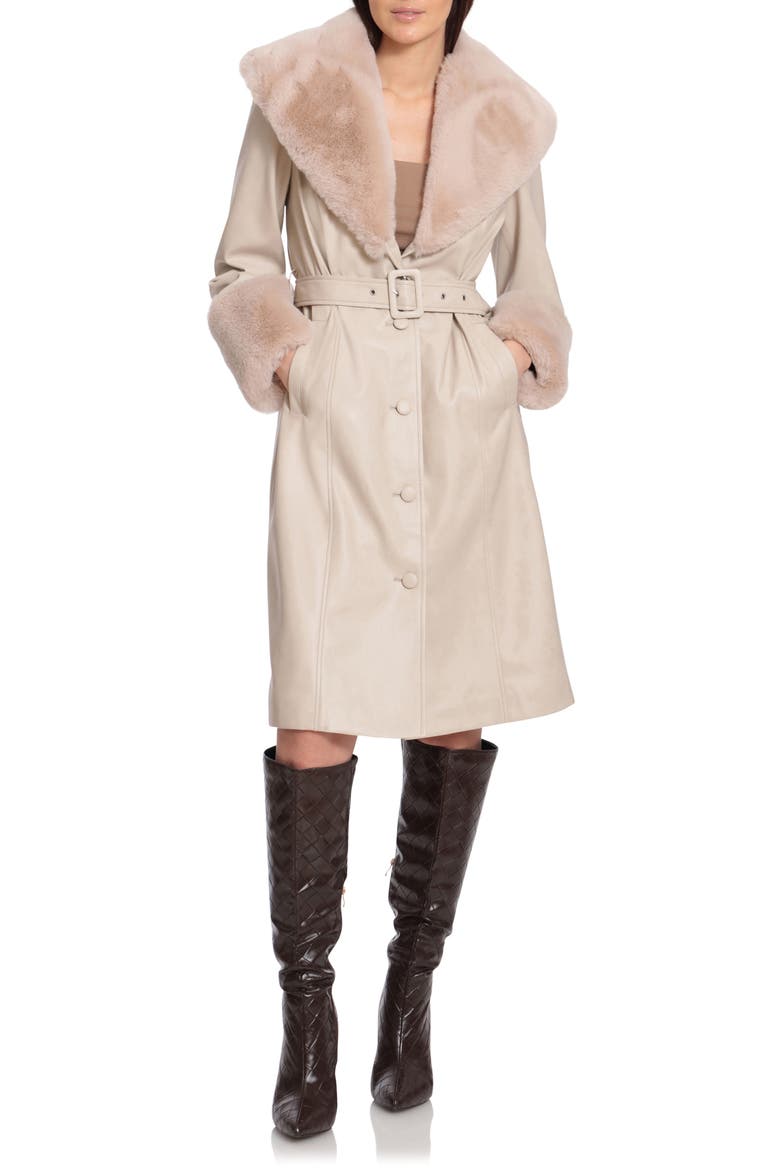 Faux Fur & Faux Leather Coat, Alternate, color, PEBBLE