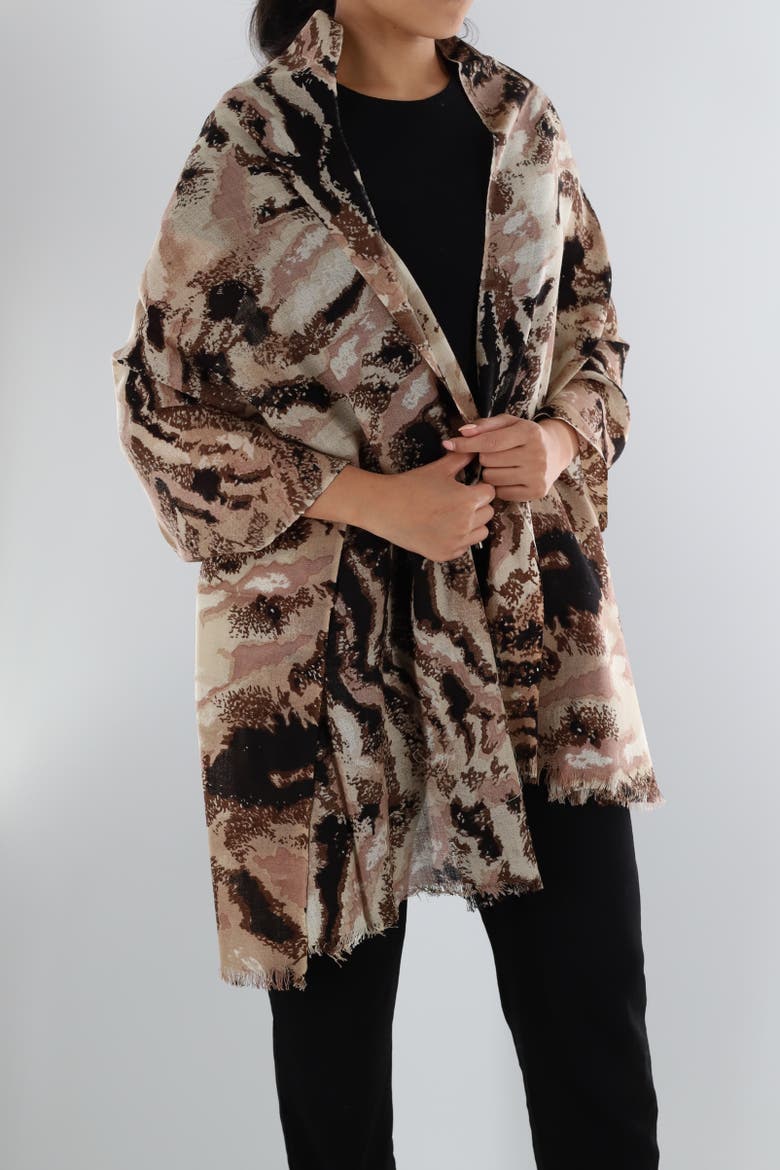 Abstract Print Scarf, Alternate, color, Brown