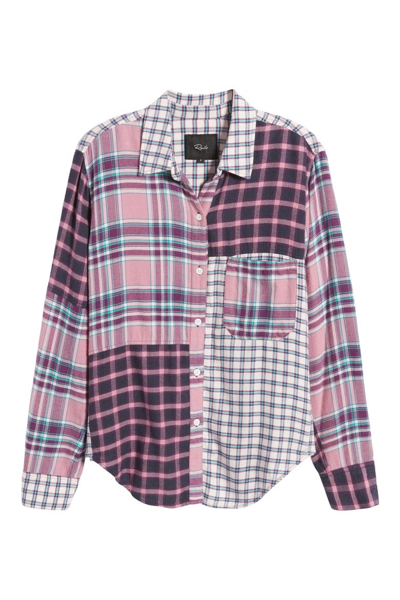 Lakin Mixed Plaid Button-Up Shirt, Alternate, color, ROSE AGAVE MIXED PLAID