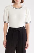Adrianna Papell Ladylike Scalloped Short Sleeve Sweater