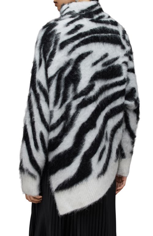Allsaints Lock Zebra Print Roll Neck Sweater In Chalk White/black