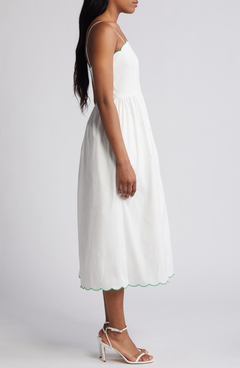 Charles Henry Scallop Stretch Poplin Midi Sundress, Alternate, color,