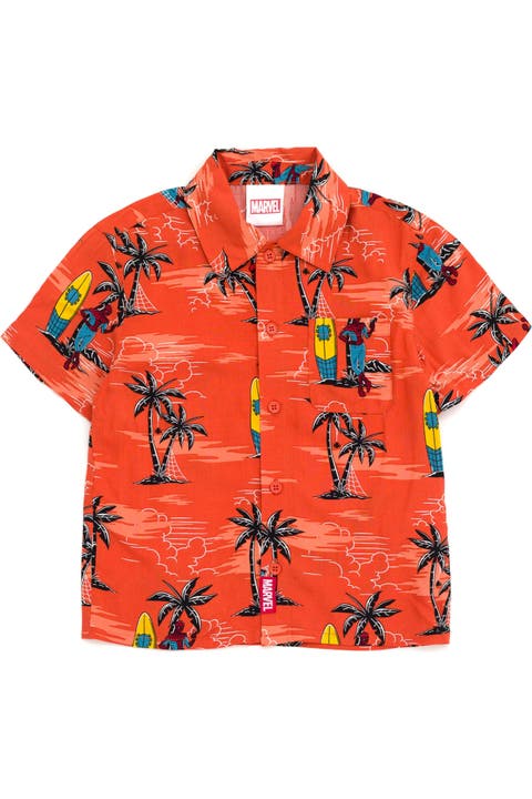 Spider-Man Button Front Hawaiian Shirt