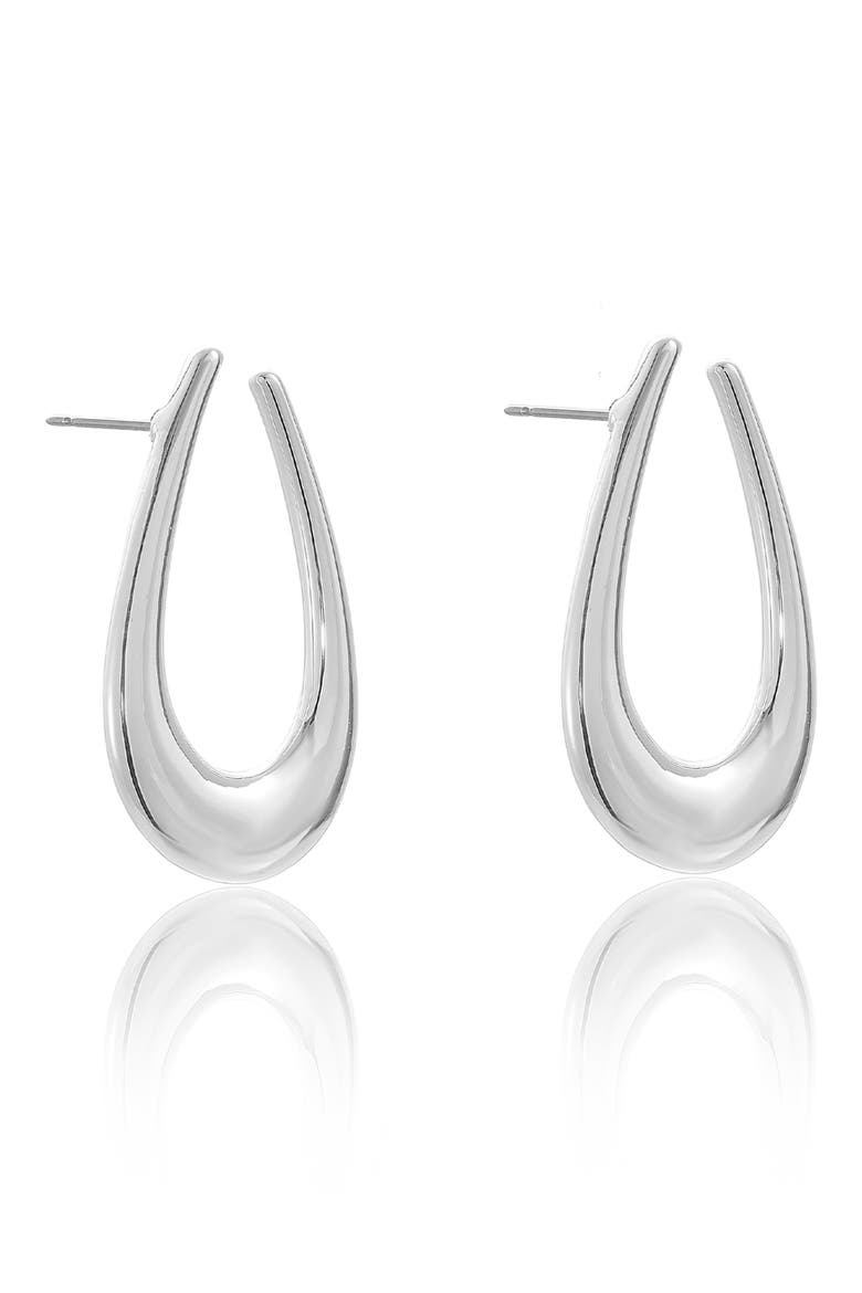 Elongated Oval Hoop Earrings, Alternate, color, SILVER