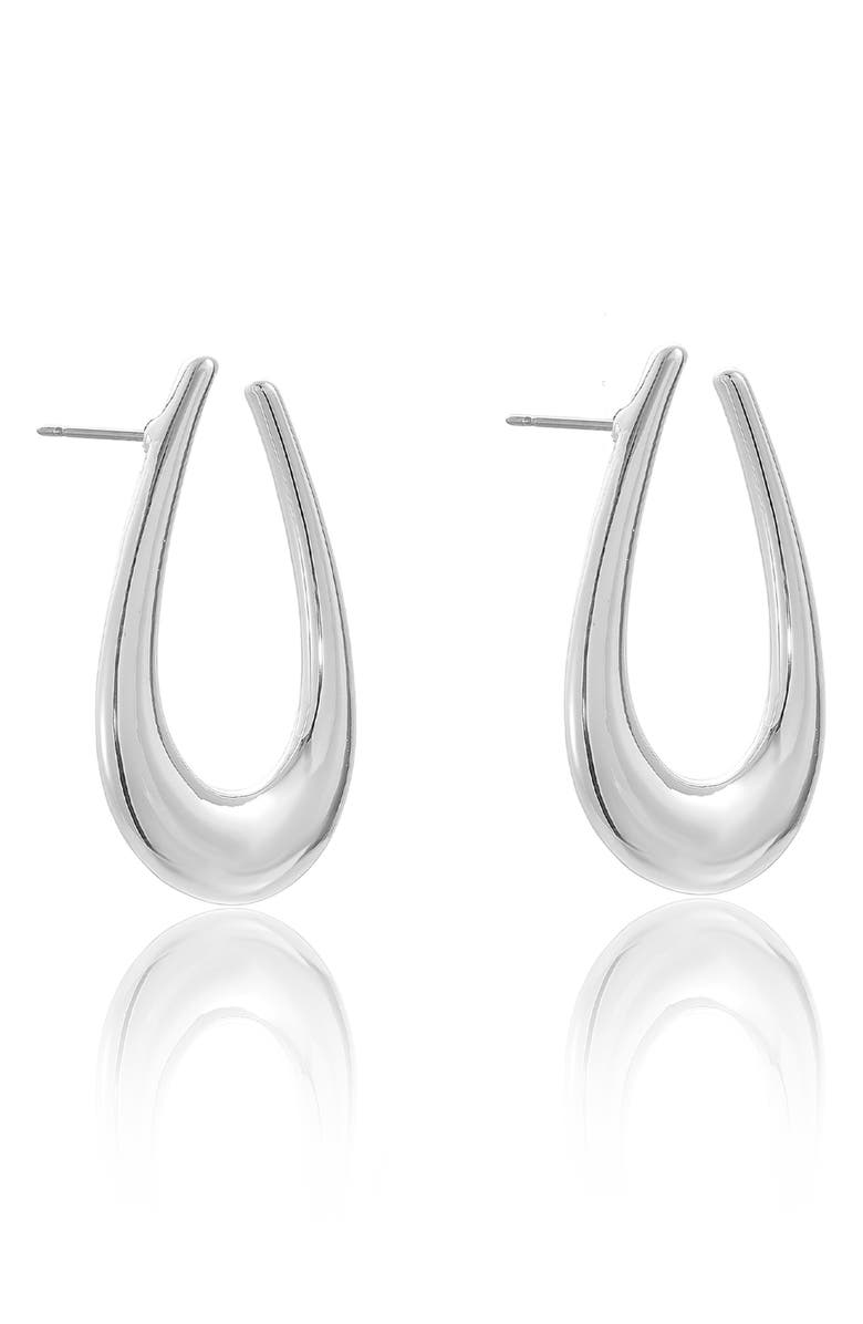Ettika Elongated Oval Hoop Earrings, Alternate, color, Silver