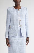 ST. JOHN Plaid Textured Cotton Blend Tweed Jacket